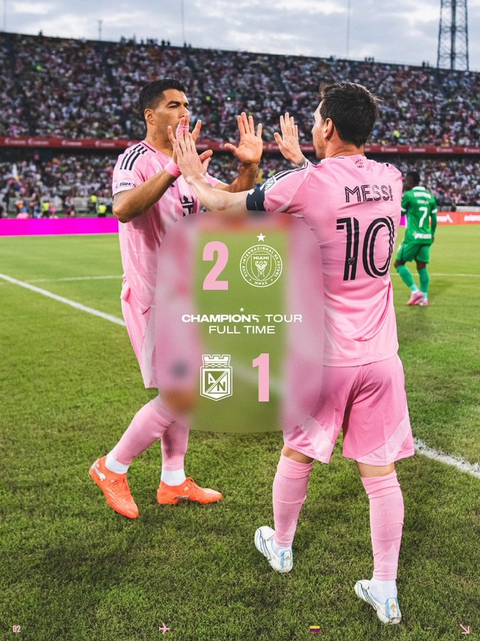 友谊赛迈阿密国际2-1麦德林国民竞技,梅西中柱、苏牙补射破门